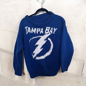 Tampa bay lightning bolt hand knit Sweater with White Logo Streetwear 90s M